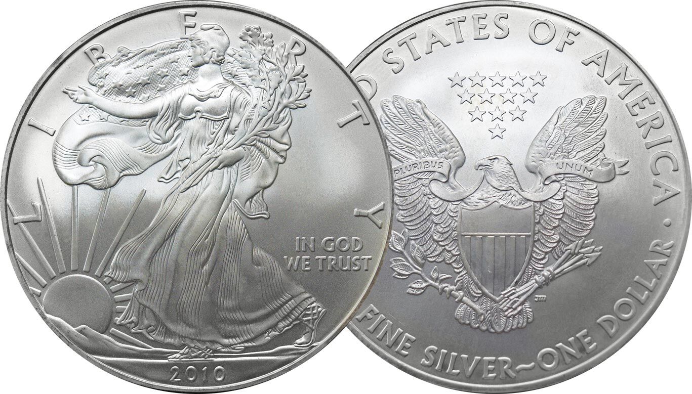 a front and back view of a silver coin